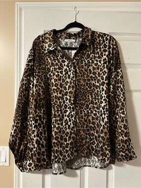 Ricki's Silky Leopard Print Button-Up Shirt in Black and Brown
